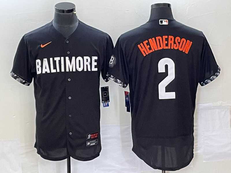 Mens Baltimore Orioles #2 Gunnar Henderson Black 2023 City Connect Flex Base Stitched Jersey